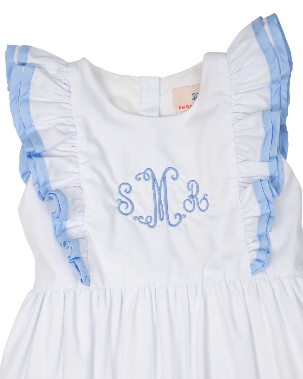 White Bell Dress with Blue Trim