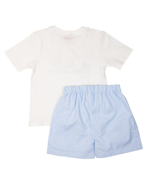 Little Hoppers Bunny Applique Shorts Set in Blue-FINAL SALE