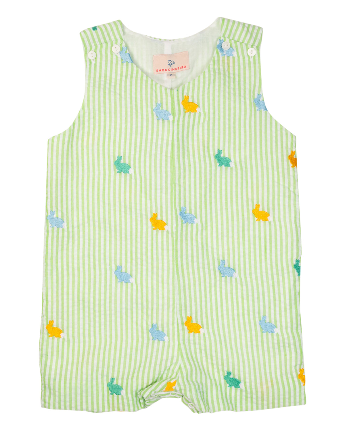 Pastel Bunnies Embroidered Seersucker Shortall- FINAL SALE