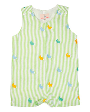 Pastel Bunnies Embroidered Seersucker Shortall- FINAL SALE