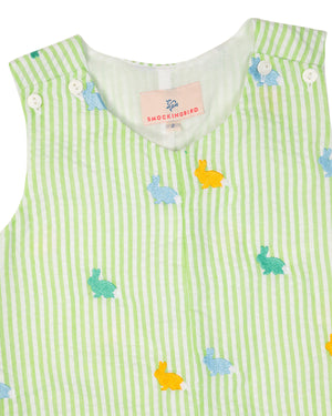 Pastel Bunnies Embroidered Seersucker Shortall- FINAL SALE