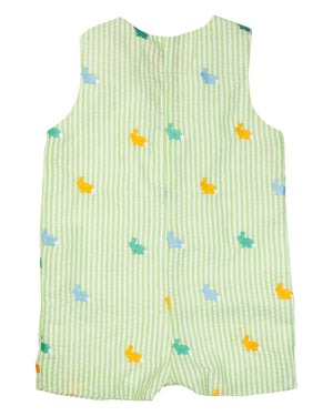 Pastel Bunnies Embroidered Seersucker Shortall- FINAL SALE