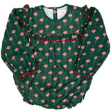 Holiday Floral Green Ruffle Collar Bubble- FINAL SALE