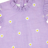 Lavender Daisy Embroidered Gingham Dress