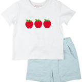 Light Blue Apple Knit Shorts Set- FINAL SALE
