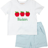 Light Blue Apple Knit Shorts Set- FINAL SALE