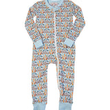 Spring Bunnies Blue Pima Cotton Zip Up Pajamas-FINAL SALE