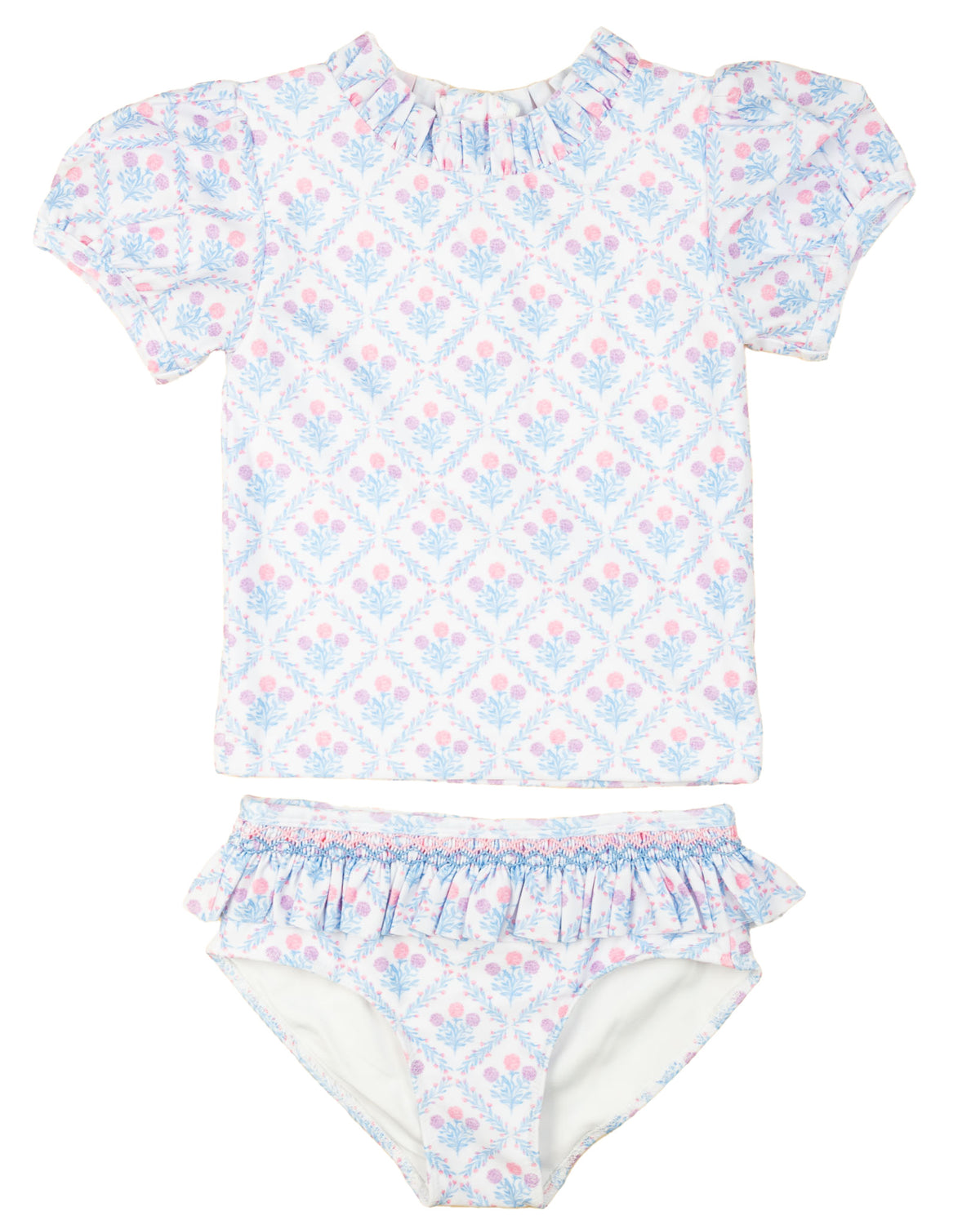 In Bloom Hydrangea Smocked Puff Sleeve Bikini