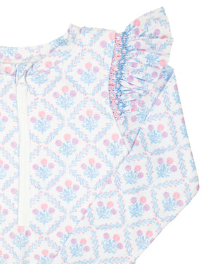 In Bloom Hydrangea Smocked Long Sleeved One Piece