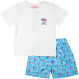 American Flag Gingham Print Shorts Set