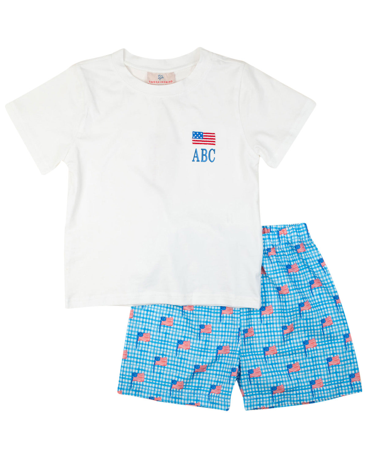 American Flag Gingham Print Shorts Set