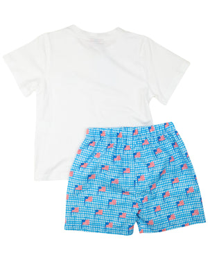 American Flag Gingham Print Shorts Set