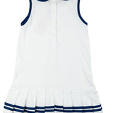 White Knit Tennis Dress with Navy Trim