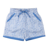 Blue Watercolor Plaid Swim Trunks