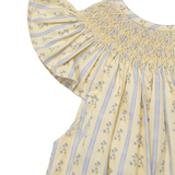 French Blue Petite Flowers Smocked Angel Sleeve Dress