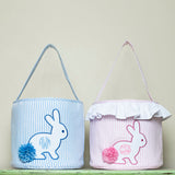 Bunny Applique Blue Seersucker Easter Basket