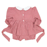 Holiday Embroidery Garnet Gingham Bloomer Set With Sash