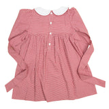 Holiday Embroidery Garnet Gingham Dress With Sash