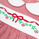 Holiday Embroidery Garnet Gingham Dress With Sash