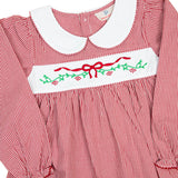 Holiday Embroidery Garnet Gingham Dress With Sash