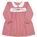 Holiday Embroidery Garnet Gingham Dress With Sash