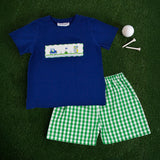 Golf Smocked Green Checked Shorts Set