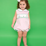 Golf Smocked Pink Checked Bubble with Bow Detail