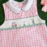 Golf Smocked Pink Checked Dress with Bow Detail