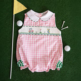 Golf Smocked Pink Checked Bubble with Bow Detail