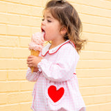 Heart Pockets Pink Gingham Knit Bubble