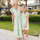 Green Tiered Tilda Ladies Dress with Sash