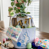 Bunny Applique Blue Seersucker Easter Basket