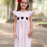 Mouse With Red Bow Smocked Polka Dot Knit Dress