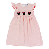 Mouse With Red Bow Smocked Polka Dot Knit Dress