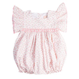 Pink Scalloped Flowers Smocked Bubble