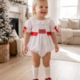 Red Smocked Clara Bubble with Sash