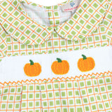 Pumpkin Smocked Plaid Boy Bubble- FINAL SALE