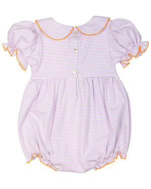 Pumpkins Smocked Purple Striped Knit Girl Bubble