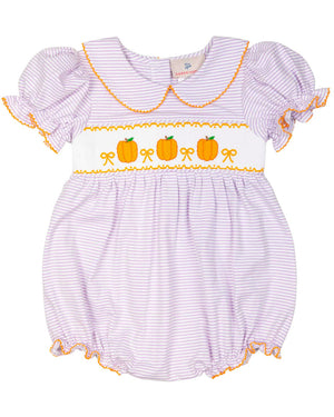 Pumpkins Smocked Purple Striped Knit Girl Bubble