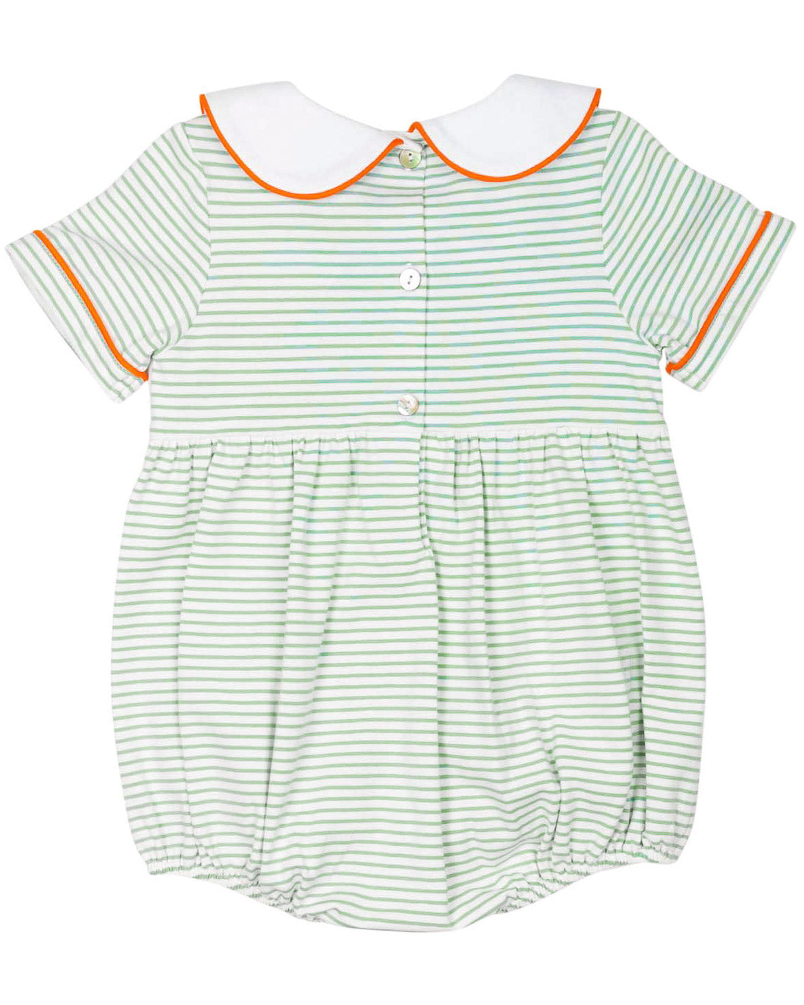 Pumpkins Smocked Green Striped Knit Boy Bubble