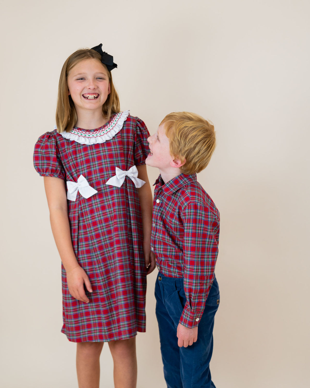 Red Tartan Plaid Smocked Ruffle Collar Dress