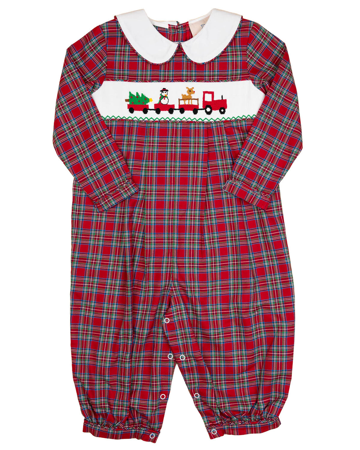 Holiday Train Smocked Red Tartan Longall