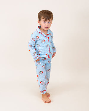 Vintage Santa Blue Button Down Pajama Set