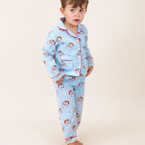 Vintage Santa Blue Button Down Pajama Set