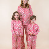Red Striped Vintage Santa Button Down Ladies Pajama Set