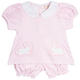 Pink Stripe Knit Bunny Pocket Bloomer Set