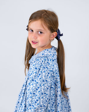 Winter Blue Floral Smocked Dress