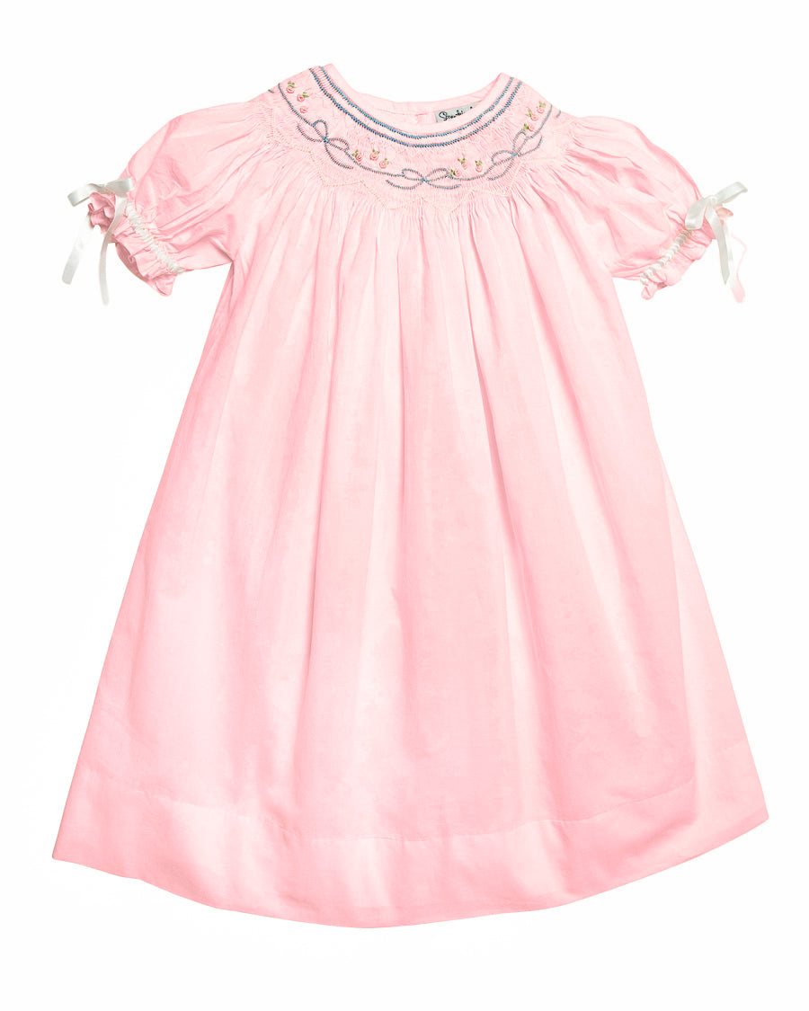 Bows Smocked Pink Bishop Dress