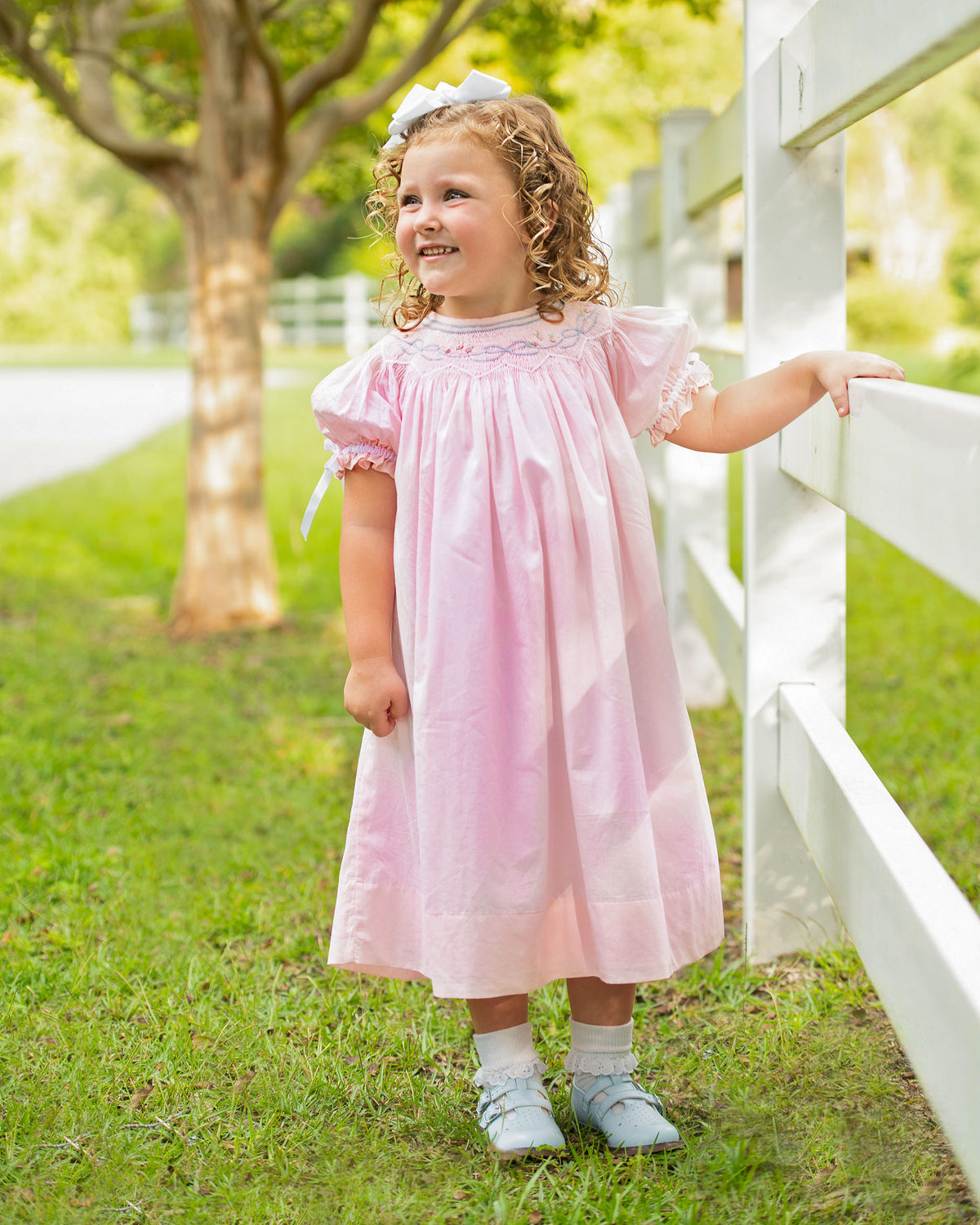 Bows Smocked Pink Bishop Dress