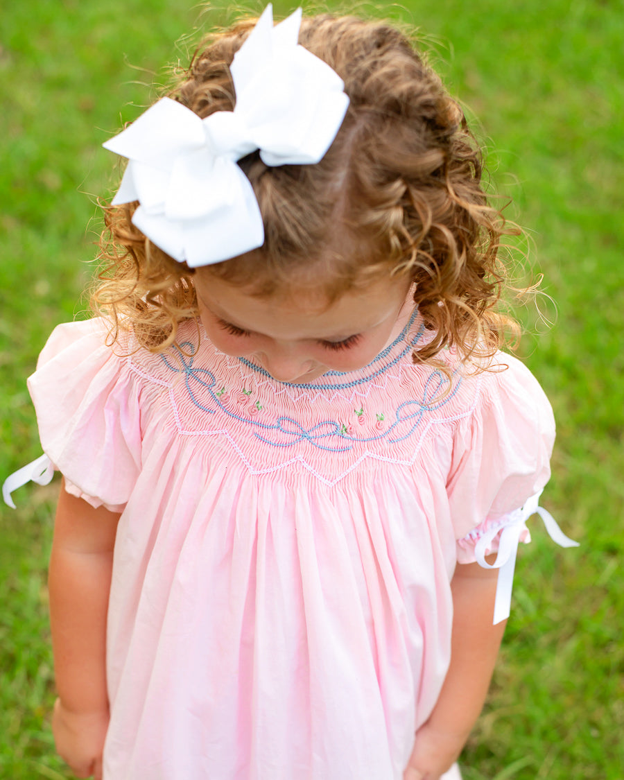 Bows Smocked Pink Bishop Dress